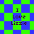 Pixelated text 'I Love Lizzie' on a green and blue checkered background with diamond-shaped pattern variations.