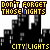 A pixelated cityscape at night with repeated text overlays in yellow and blue, showing subtle color variations across frames.