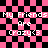 Pixelated text on a pink and black checkered background with visible distortion effects.