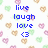 Blue pixelated text reads 'live laugh love <3' over a white background with scattered pastel heart and flower shapes.