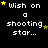 Pixelated text 'Wish on a shooting star...' with yellow stars scattered across black background, animated in