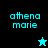 Pixelated text 'athena marie' appears in cyan on black, teal, and light blue backgrounds with a small star icon changing from cyan to black.