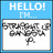 Pixelated blue header with 'HELLO! TM...' text above a white chat window containing distorted black-and-white pixel art.