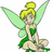 Pixelated fairy figure with yellow hair in a bun, green wings and dress, arms raised upward against white background.