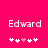 Pixelated text 'Edward' on bright pink background with five heart symbols below, two variations of the hearts displayed.
