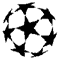 black-and-white soccer ball icons with star-shaped patterns, transitioning through varying degrees of pixelation and blur