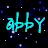 Cyan neon text 'abby' on dark starry background with white speckles, three instances