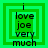 Green square icon with layered borders and text reading 'i love joe very much' in black pixelated font.