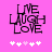 Pixelated text "LIVE LAUGH LOVE" in dark purple on pink background with white and light pink stars below.