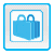 Pixelated blue shopping bag icon with two handles inside a light blue border on white background.