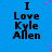 Blue background with pink dots and repeated black text "I Love Kyle Allen" in three , with a gray rectangle in the bottom-right corner