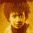 A pixelated image of a person with curly hair in two side-by-side , each showing the same figure against warm-toned backgrounds with red text reading "RENT" below