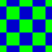 A static image displays a pattern of green and blue squares transitioning from solid to scattered arrangement with diamond shapes