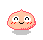 Two pixel-art frames of a peach-colored cartoon character with pink outline, showing different facial expressions on gray background.