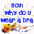 Blue and pink text exchanges between 'Boy:' and 'Girl:' with pixelated cartoon elements on white background.