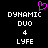 Pixelated text and a pink heart icon on black background with repeated 'DYNAMIC DUO 4 LYFE' text.