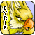 Pixelated yellow bird head with orange beak, vertical black text "EYRIE" on left, light blue background, rounded corners, static image.