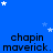Blue background with white stars and repeated text 'chapin maverick.' in black pixelated font across three