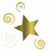 A static pixelated image shows a central brown-yellow star surrounded by four spiral shapes in beige and white tones on a plain background.