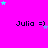 A bright pink background features repeated 'Julia =)' text and scattered cyan and purple stars, with a gray rectangle partially visible on the right edge.