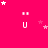 A bright pink background features white 'U' shapes with double dots above them, surrounded by scattered white and light pink stars in various sizes.