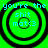 Four identical circular icons with concentric rings display cyan text on a bright green background, each reading 'you're the shit mat<3' in pixelated font.
