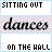 repeated text elements with alternating background colors, displaying 'SITTING OUT', 'dances', and 'ON THE HALL' in varying font weights and color schemes