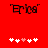 Red background with black text 'Eric' at top and five white plus signs below, one of which is pink in the left view.