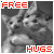 Two grayscale cats in a close embrace, with red text reading FREE at top and HUGS at bottom.