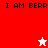 Red and white pixelated icon with "I AM BERR" text, two star symbols in different colors and positions across frames.