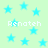 Light green background with scattered light blue stars and repeated white text reading 'Renateh' in pixelated font.