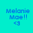 Four identical pixelated text display 'Melanie Mae!! <3' on alternating cyan and green backgrounds in a