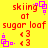 Red text on yellow background reads 'skiing at sugar loaf <3 <3' with purple square-dot icons; two identical frames show identical static content.