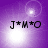 Purple background with white light effects and black text 'J*M*O' in four quadrants, each showing different light positions.