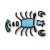 Pixelated icon of a blue crab with dark gray legs on white background, next to green text reading Original Icons .com on dark green background.
