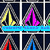 pixelated icons featuring a stylized mountain symbol with color variations and a blue text banner across the top