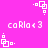 Pixelated white shapes and text on a bright pink background, with repeated patterns and text elements.