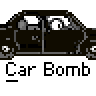 A 4x4 contact sheet of pixelated animated frames showing a car bomb sequence from pre-explosion to post-explosion states, with repeated "Car Bomb" text labels beneath each frame.