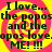 Four identical display yellow and pink spiral backgrounds with black text reading "I love... the popos and the opos love ME! !!!" in a pixelated font