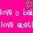 A static image with a bright pink background featuring a green pixelated heart symbol above repeated white pixelated text reading 'love' and 'believe' in multiple