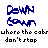 Pixelated blue and gray text icons with 'Down' above 'Cown', repeated across six , each showing a different animation state of the same icon set