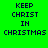 Green background with dark blue text reading "KEEP CHRIST IN CHRISTMAS" arranged in three , displayed across multiple showing different white rectangular overlays