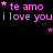 Pixelated pink text 'te amo' and 'i love you' repeated across black background with scattered purple stars, some letters have star accents.
