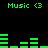 Green pixelated text and bar graphs on a black background, with four instances of "Music <3" text elements arranged in two
