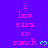 Purple background with pink text reading 'i luv sara so much' and a cyan heart symbol, arranged in vertical
