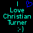 Pixelated cyan text reads "Love Christian Turner :)" with a blue heart symbol above the first line on black background.