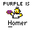 Pixel art of a yellow-skinned character with brown hair and beard holding a purple donut, under text reading PURPLE IS and A FRUIT! with Homer below.