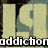 A pixelated image with large light yellow letters 'LQ' on a dark background, overlaid by the word 'addiction' in white text.