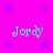 Bright magenta background with purple star shapes and four instances of the text 'Jordy' in cyan pixelated font arranged in a