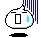 A 4-frame pixel art animation of a white blob-shaped character with rectangular eyes and cyan cheek highlights, positioned against blue vertical bars on a gray background, showing subtle frame-to-frame variations in the character's shape and shadow.